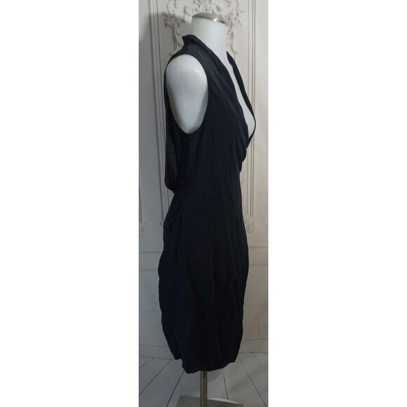 AllSaints 100% Silk Black Mayra Wrap Dress Knee Length  US Sz 10 - Picture 3 of 10